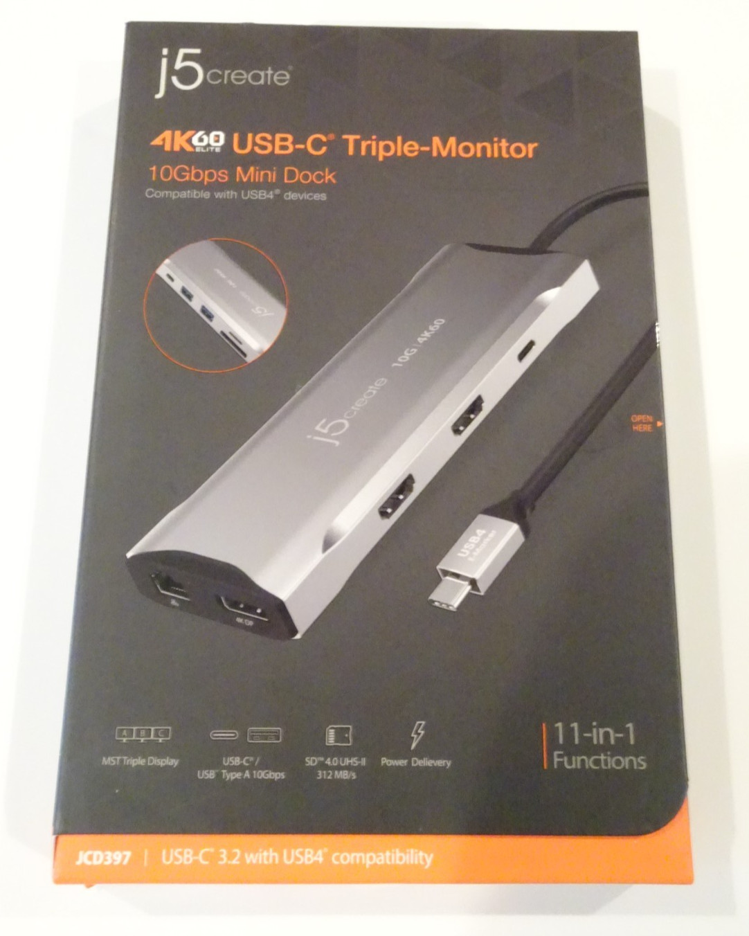 J5create JCD397 4K60hz USB-C Triple Mini Dock Compatible with USB4 New