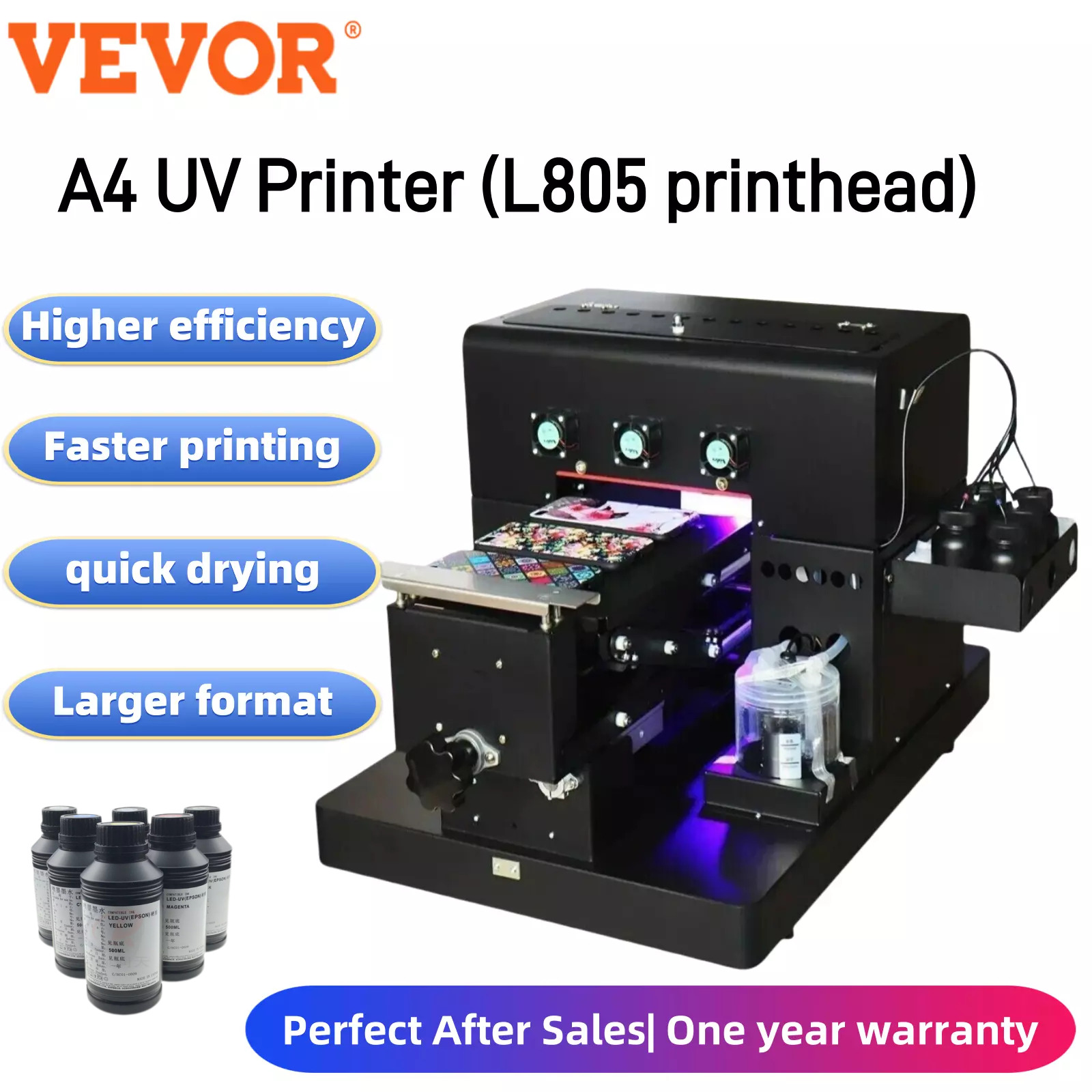 VEVOR A4 UV Printer Label Printer For Phonecase Metal Wood with UV Ink 5 Color