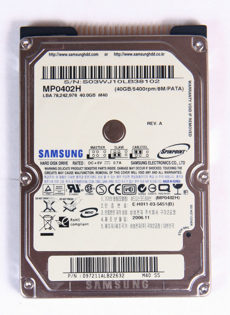 Samsung MP0402H 40GB 5400RPM 2.5" IDE ATA/100 Laptop Hard Drive