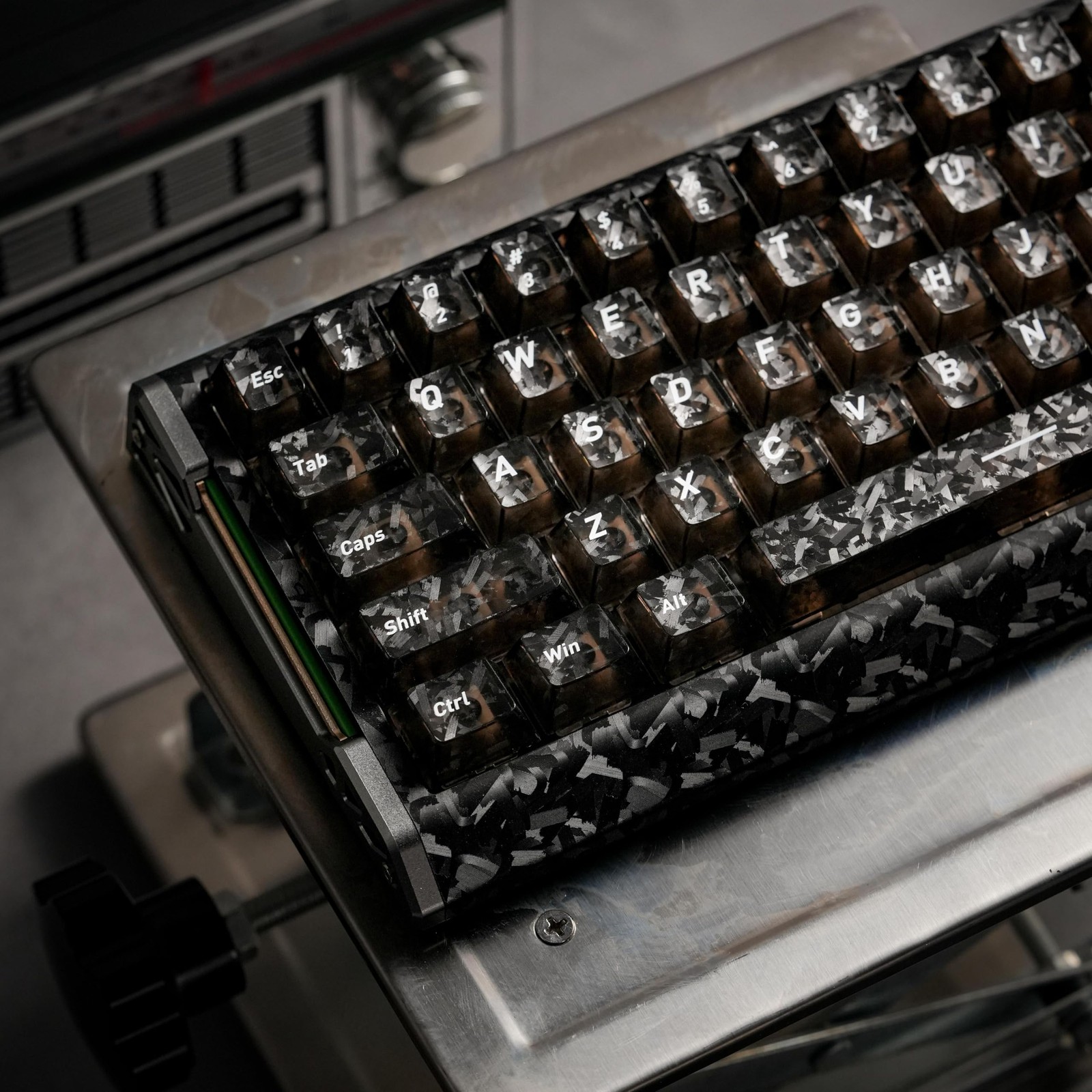 132 Keys Black Carbon Fiber Top Print Cherry Profile Translucent PC Keycaps