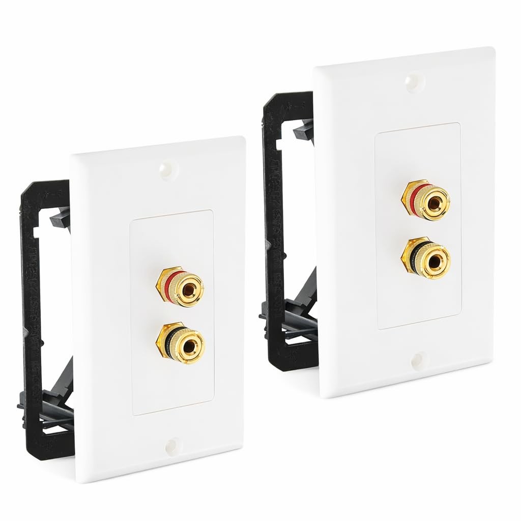 DIYTECH 1 Speaker Wall Plate 2 Pack, Gold Plated Binding Post Home Theater Wa...