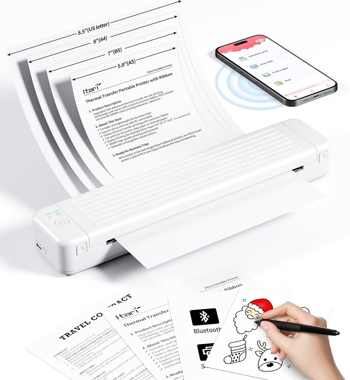 Phomemo P831 Wireless Portable A4 Bluetooth Printer For 8.5'' x 11'' US Letter
