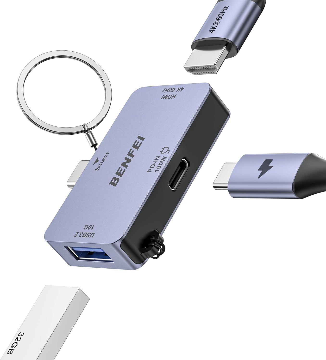 BENFEI USB C to HDMI 4K@60Hz, 10Gbps USB-A, 100W Power Delivery Compatible... 