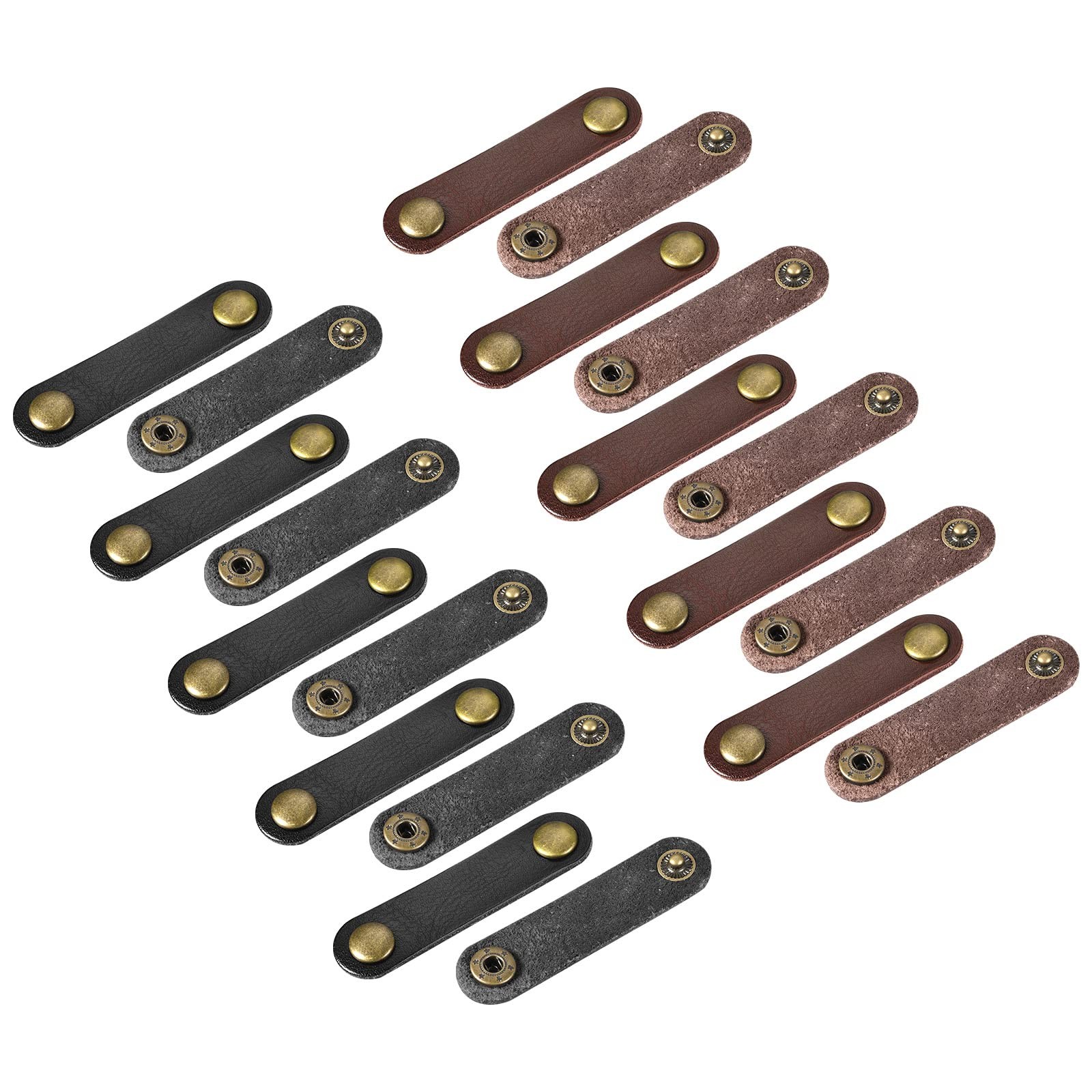 MECCANIXITY Pack of 20 Leather Cable Straps Cord Organizer Black,brown