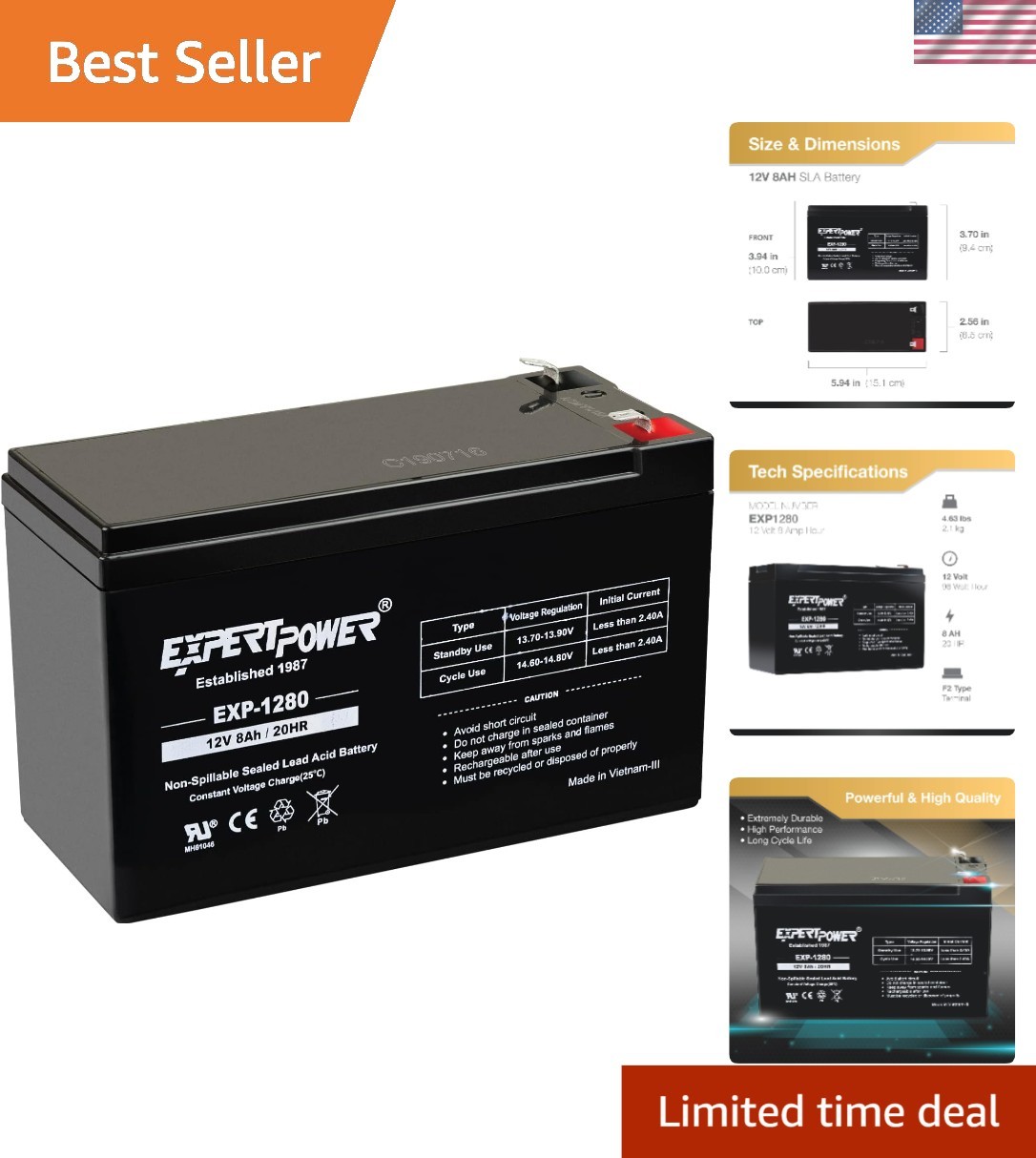 Reliable 12V 8Ah SLA Battery with F2 Terminals for UPS and Mobility Devices