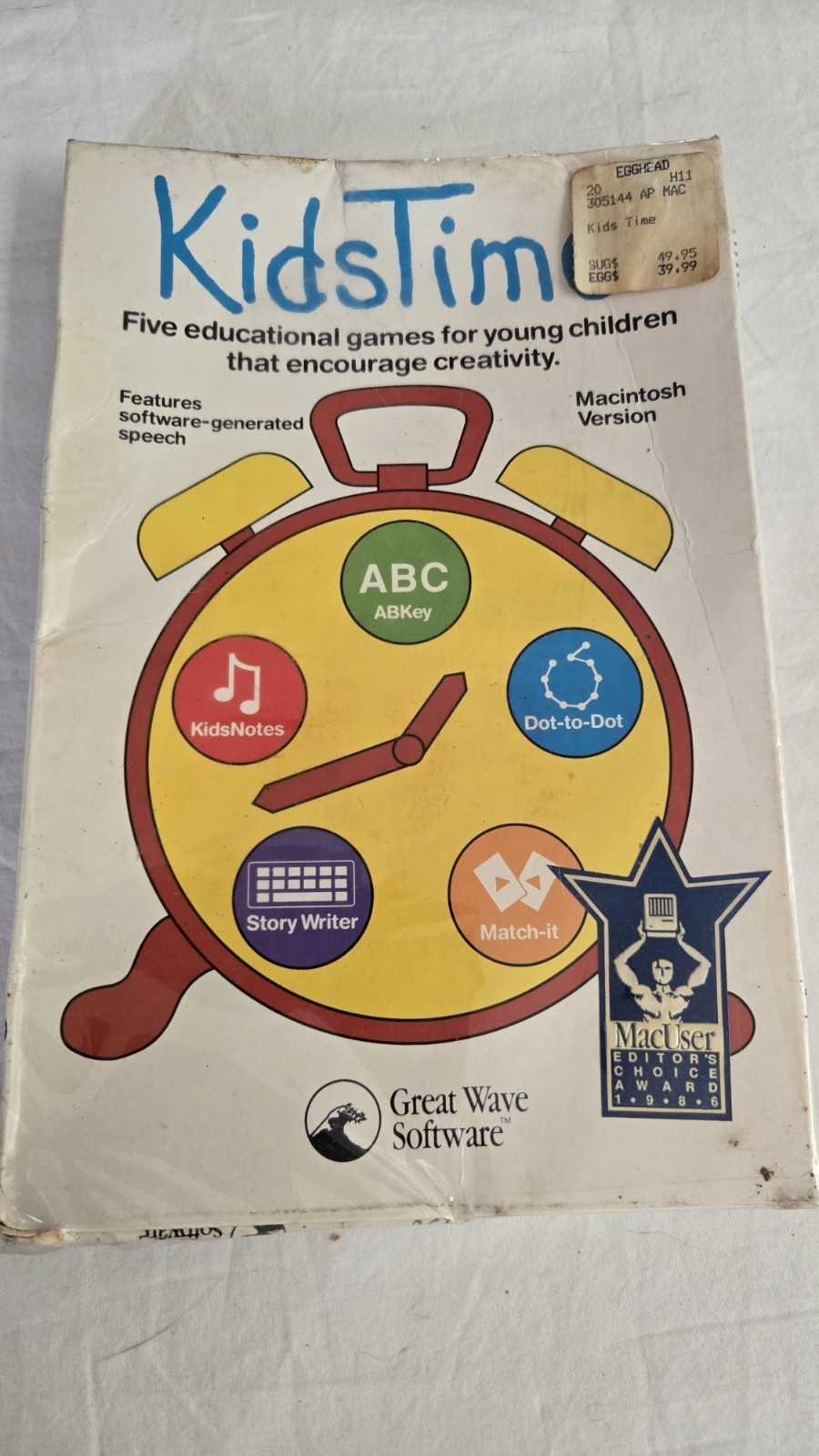 Sealed 1986 KidsTime Mac Software Great Wave Vintage Apple Macintosh Egghead...