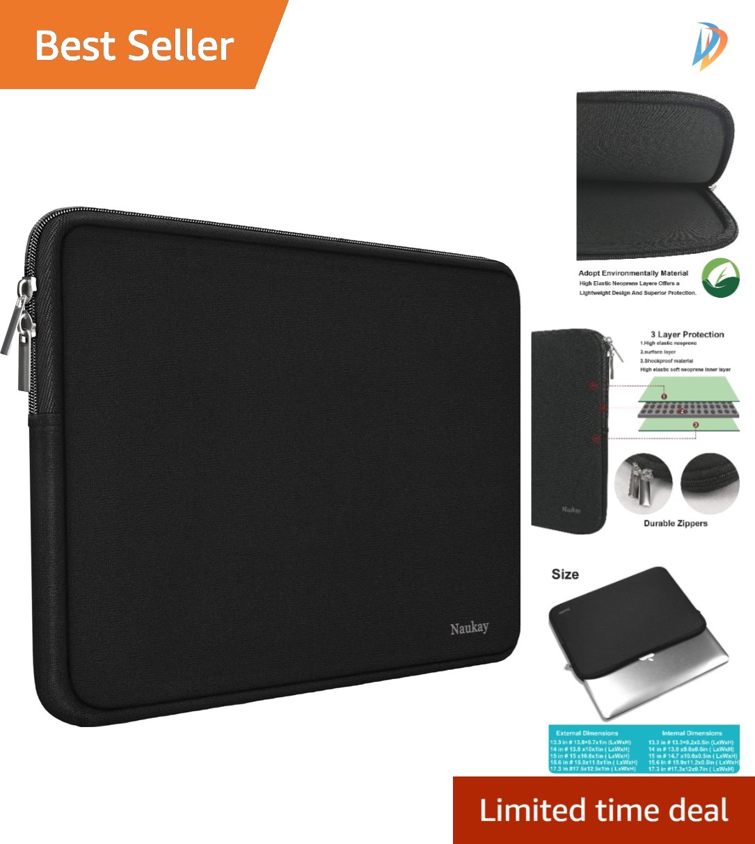 Sleek Black Neoprene Laptop Sleeve for 13-13.3 Inch Devices - Stylish Protection