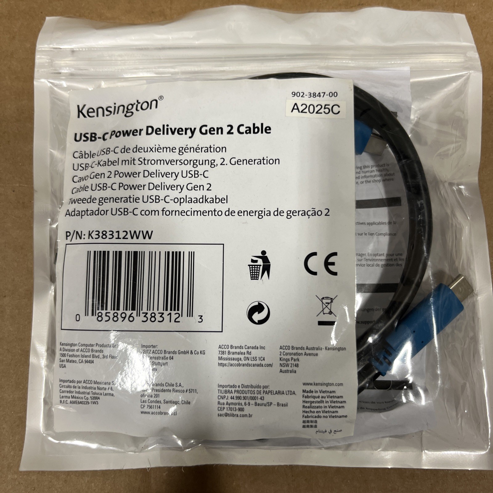 Kensington K38312WW USB-C 3.2 to USB-C/USB-A Gen2 10Gbps Cable 100W - NEW