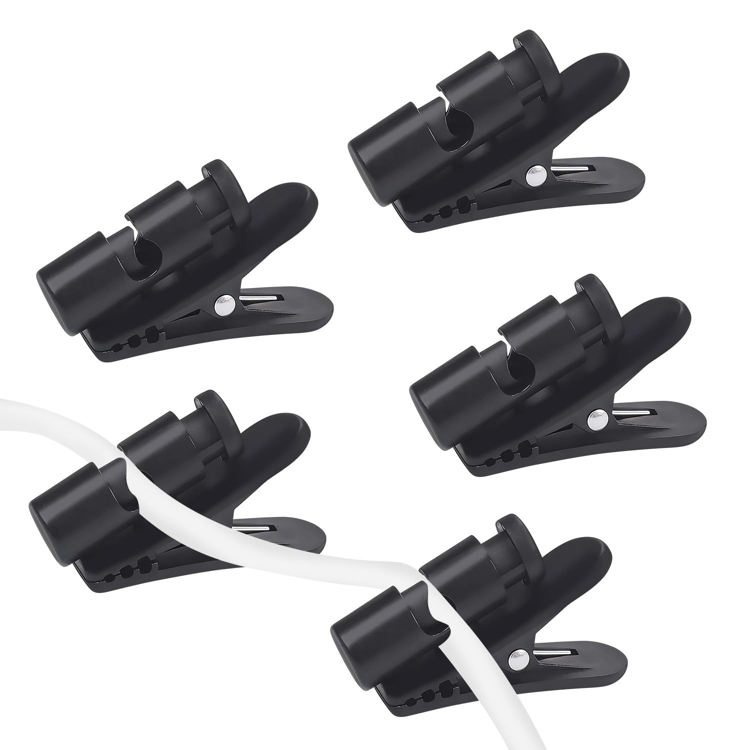 5 Pack Headphone Cable Clips Earphone Cord Clamp Collar Clip Hooks Black