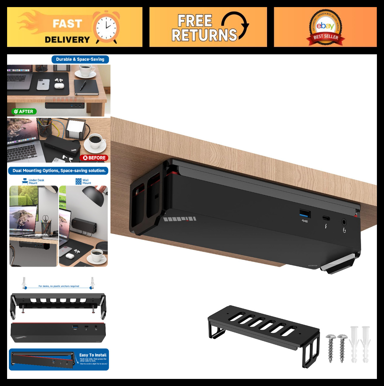 Universal Acrylic Mount for Thunderbolt 4 Dock | Under Desk & Wall Holder, Sturd
