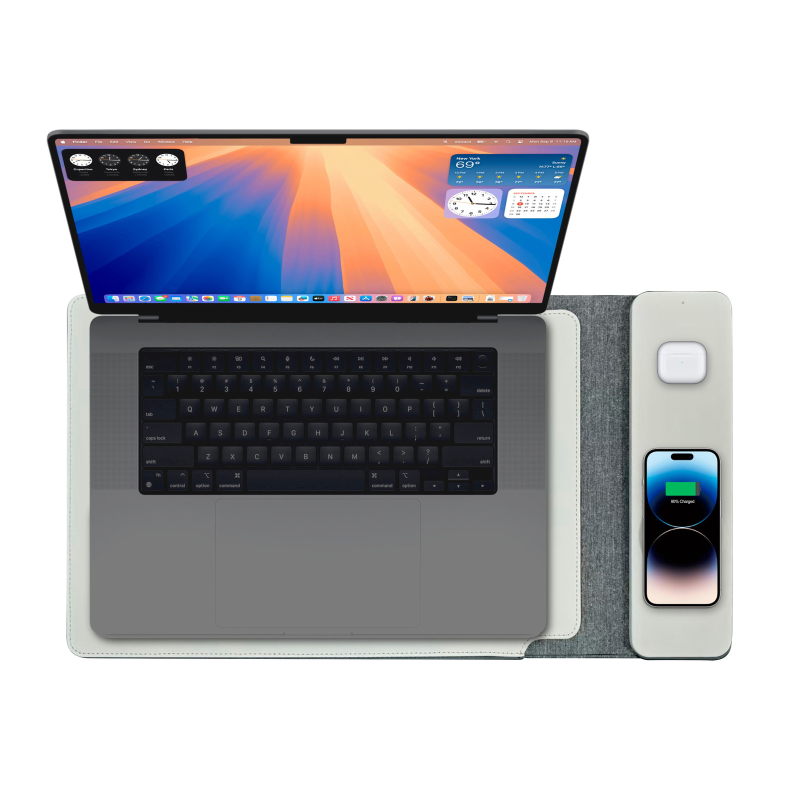 Laser Wireless Charging Laptop Sleeve Up to 16 Inch | Fast Qi Charging | Grey