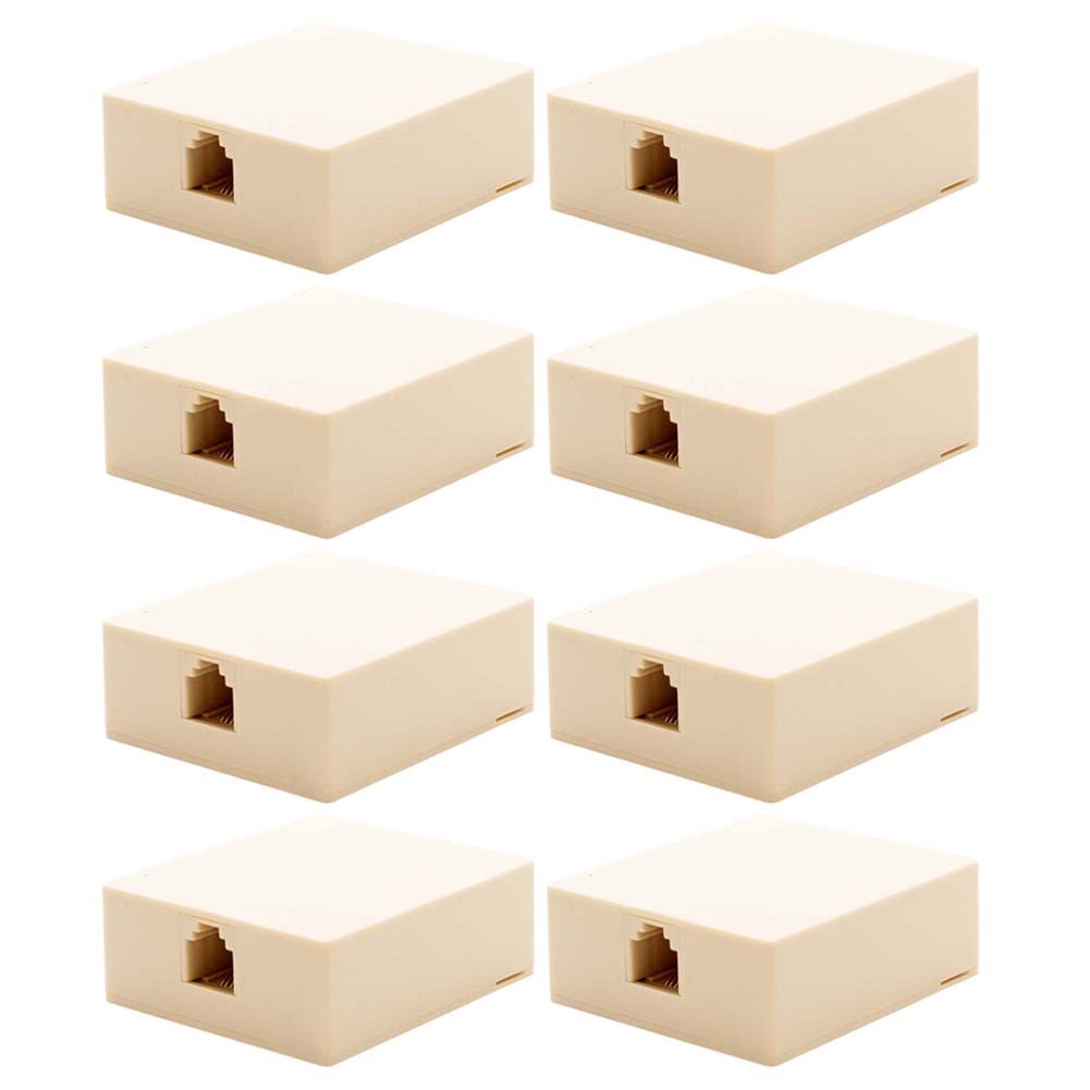 8 Pcs 1-Port RJ11 6P4C Jack Telephone Phone Line Wall Surface Mount Box Ivory