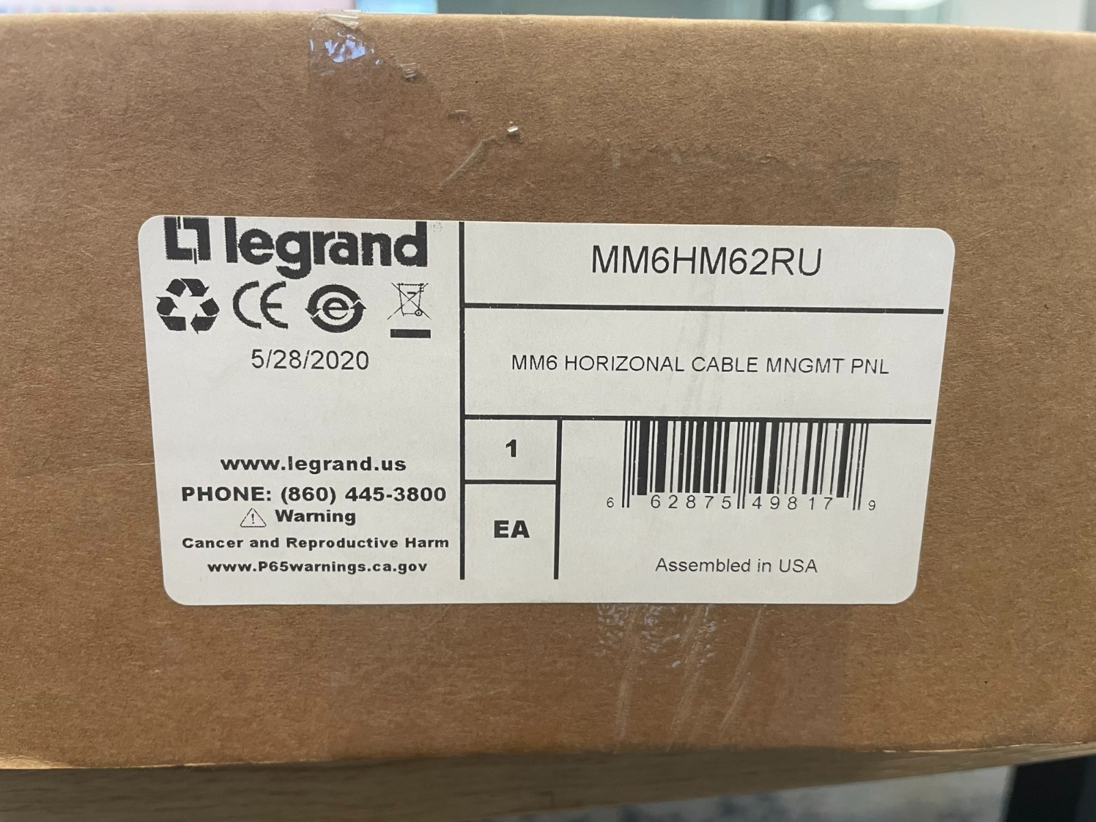 LEGRAND ORTRONICS MM6HM62RU - MIGHTY MO 6 CABLE MGMT PANEL, HORIZONTAL MOUNT