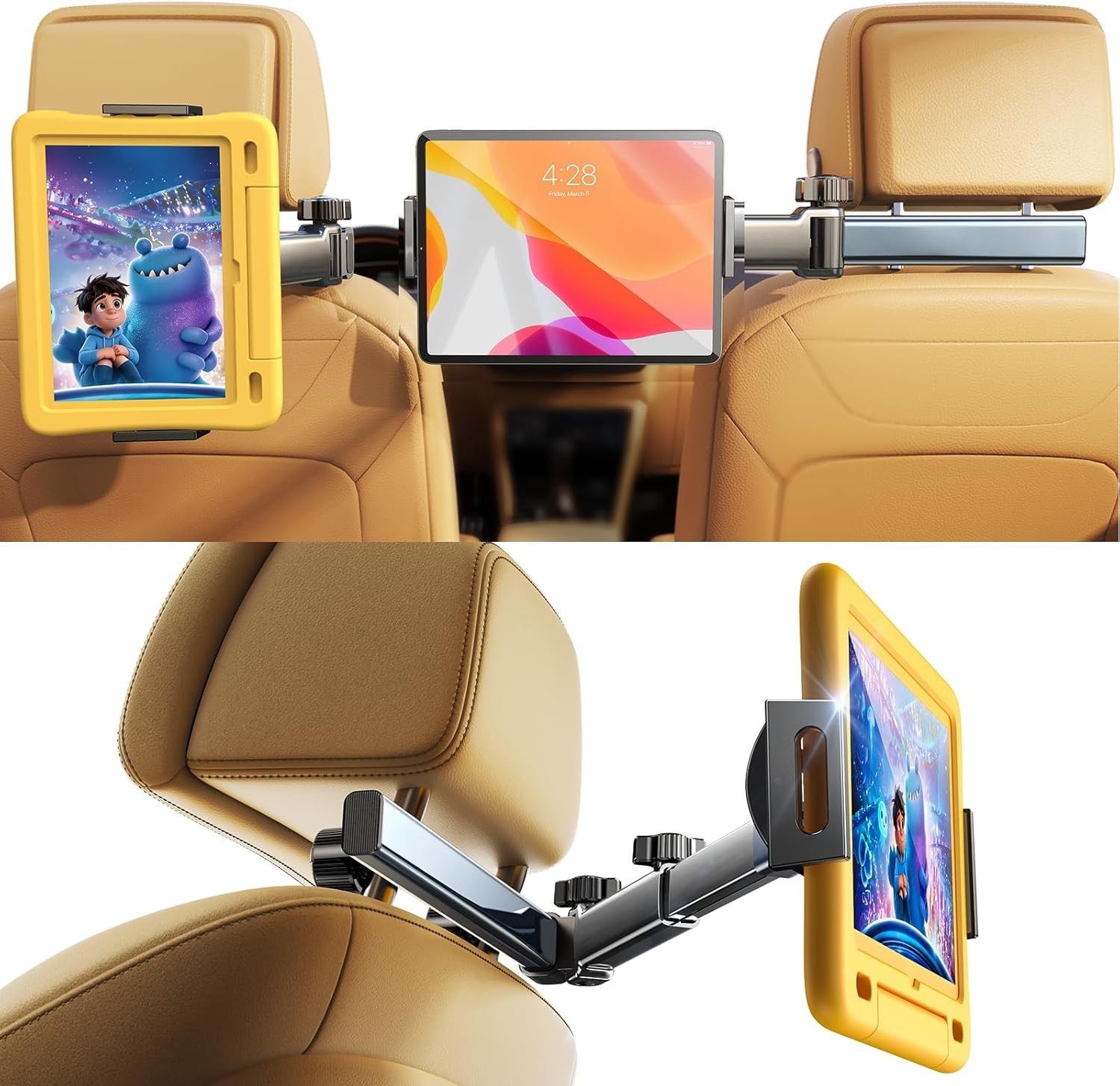 Lisen 3-in-1 Ipad Car Holder Backseat Tablet Mount Organizer For 4.7–11" Devices