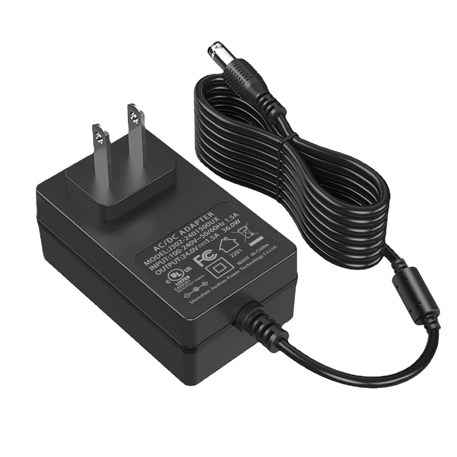 24V 1.5A Power Supply Adapter (36W) - UL Listed Class 2 AC/DC with Black