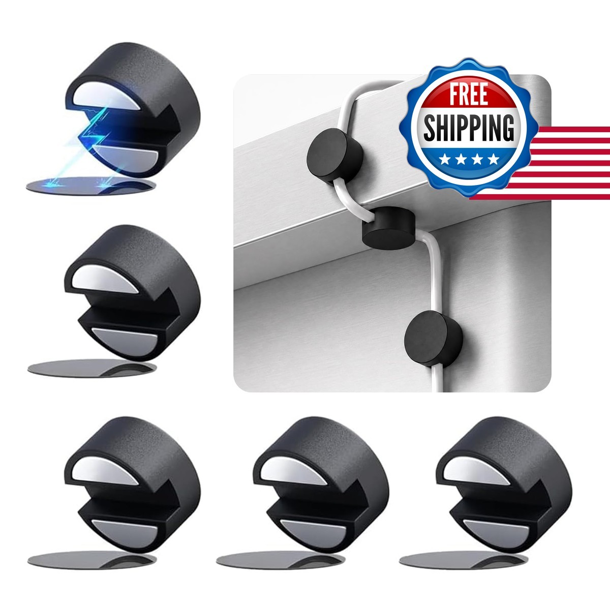 Maveek Magnetic Cable Holder, 5 Cable Clips for Desk Cord Management, Black