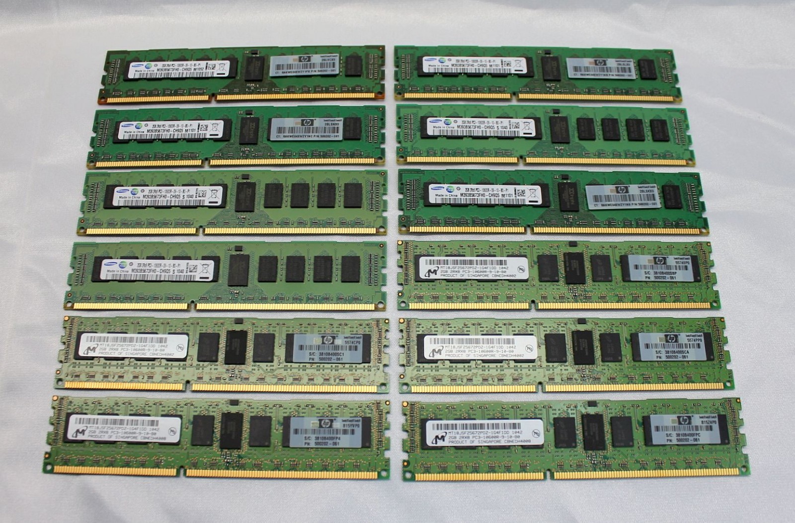 12PCS ~ HP 500202-061 2GB PC3-10600R Server Memory - Good Tested Pulls