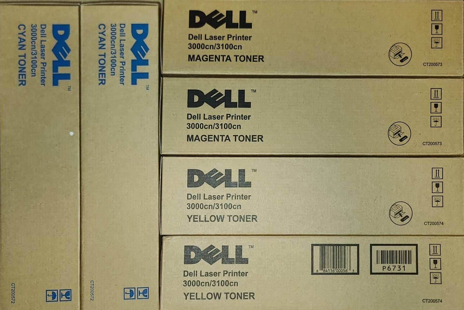 6 Pack Genuine Dell 3000CN, 3100CN Laser Toner Cartridges