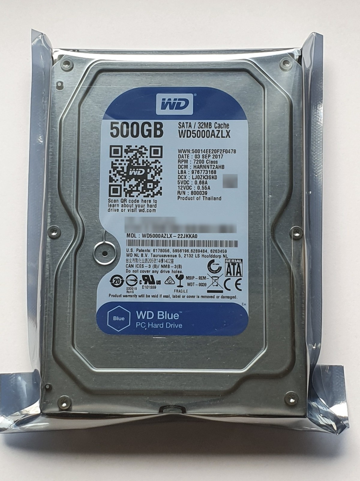 500GB SATA Western Digital WD5000AZLX-22JKKA0 7200rpm 32MB HDD 3.5" New