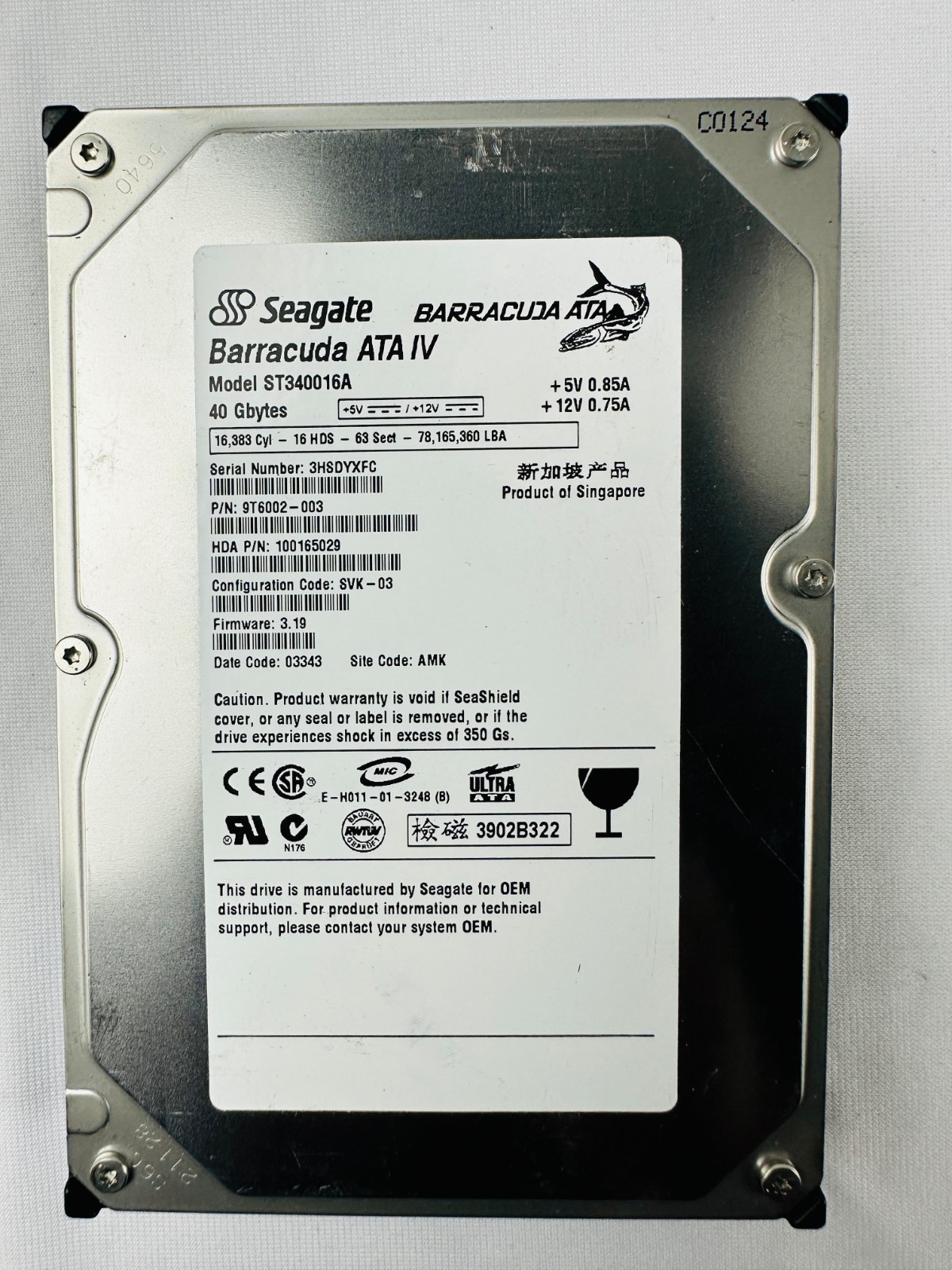 Seagate 9T6002-003 ST340016A Hard Disk Drive