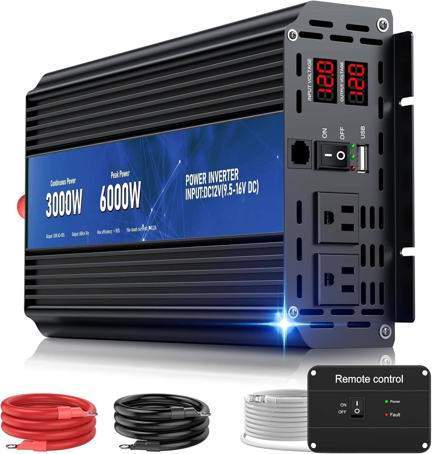 3000W Power Inverter 12V DC to 110V/120V AC Converter, 6000W Peak, LCD Displa...