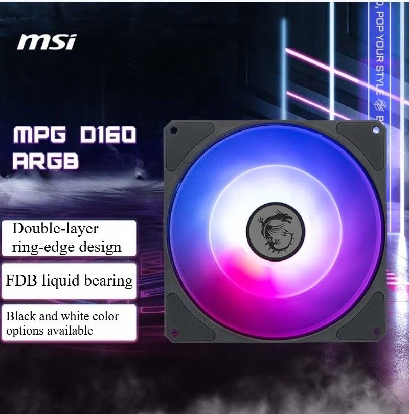 NEW MSI-MPG D160 ARGB Black FDB Bearing Dual Helix Forward Curved Blade Fan