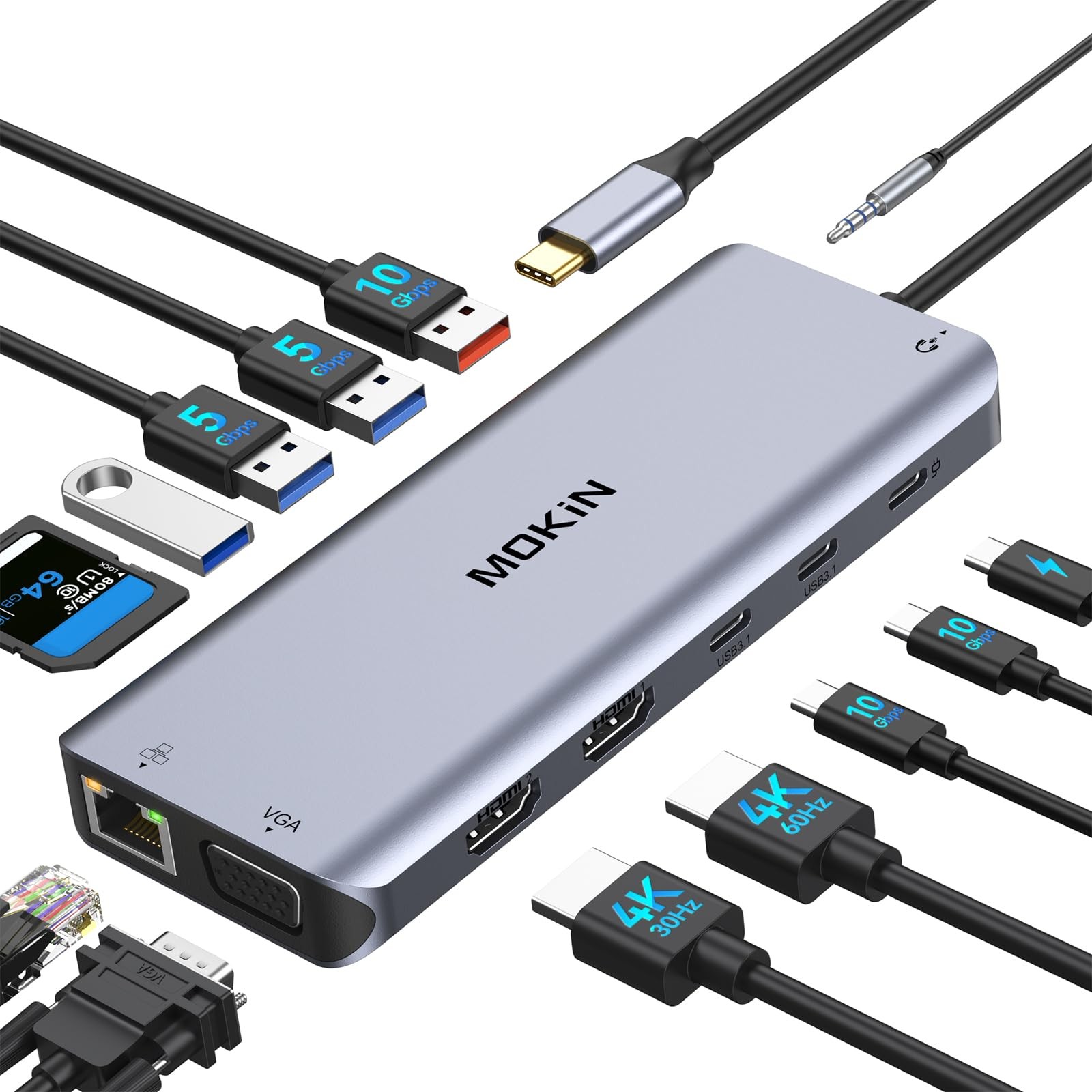 MOKiN USB C Laptop Docking Station 14 in 1 Dual Monitor for Dell HP