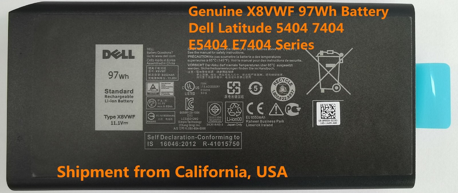 Genuine X8VWF  Battery For Latitude 14 Rugged 5404 5414 E5404 Extreme 7404 7414