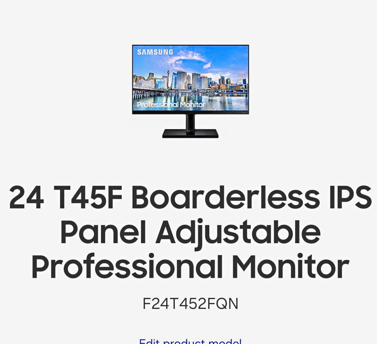 Samsung T45F 24" IPS FHD 75Hz Borderless Monitor w/Adjust Stand HDMI/DP
