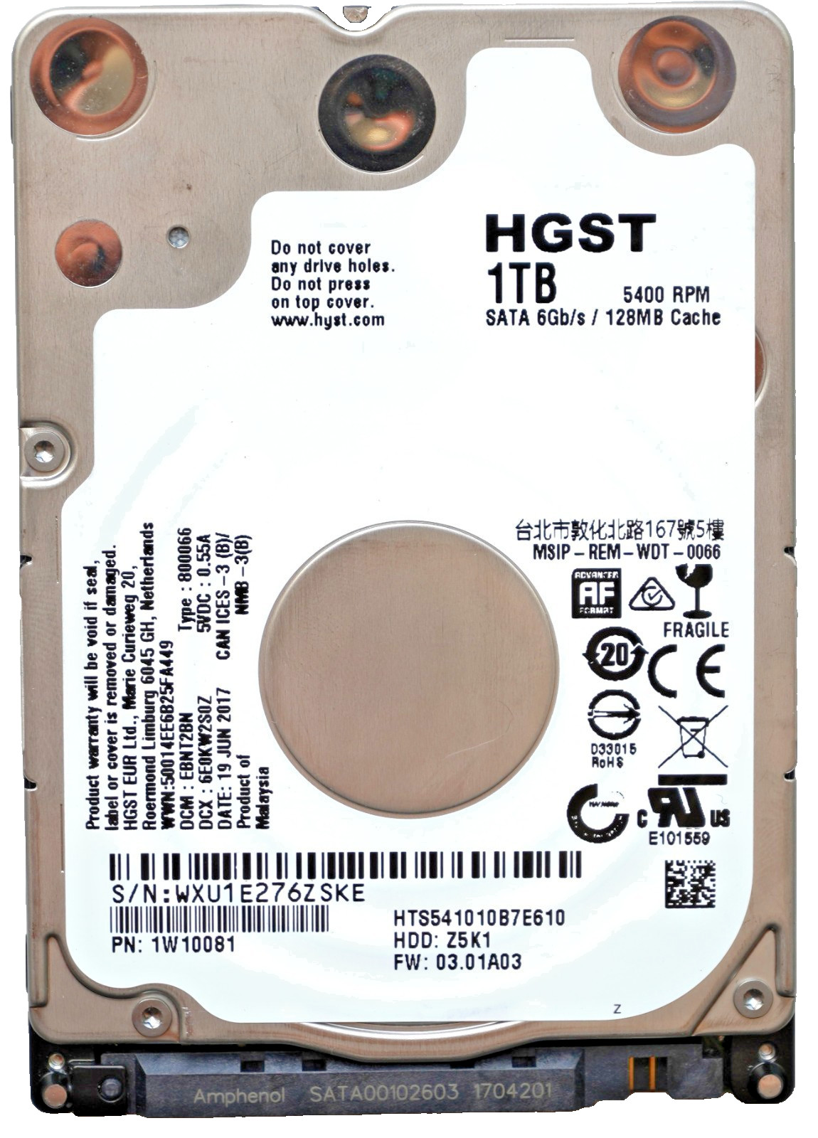 HTS541010B7E610 / 1W10081 HGST Travelstar 1TB 5400RPM SATA III 6Gb/s 2.5" HDD