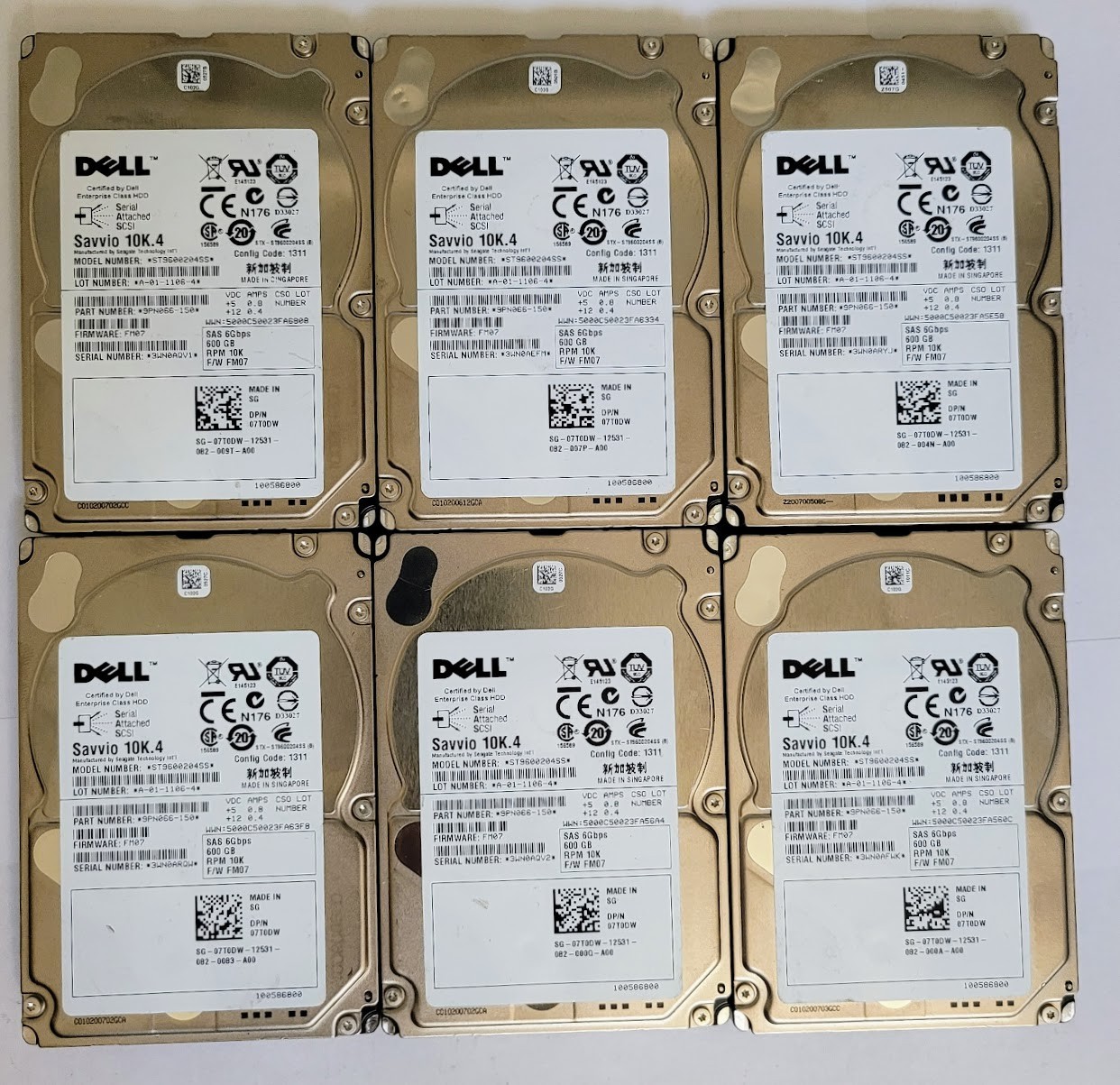 SAS-Lot of 6 Dell 600GB 2.5" SAS HDD-ST9600204SS