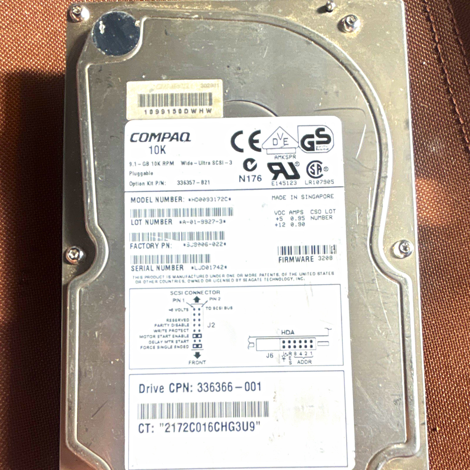 Compaq 10K 9.1GB 3.5in Ultra SCSI-3 10000RPM 2MB Hot Swap HDD 336357-B21