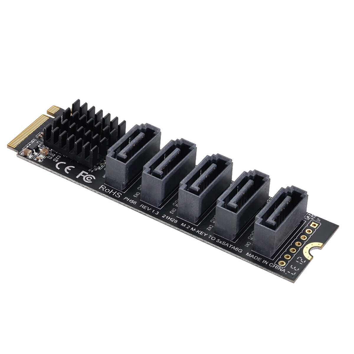 Cablecc NGFF NVME M-Key PCI Express to SATA 3.0 6Gbps 5 Ports Adapter PCIE SSD