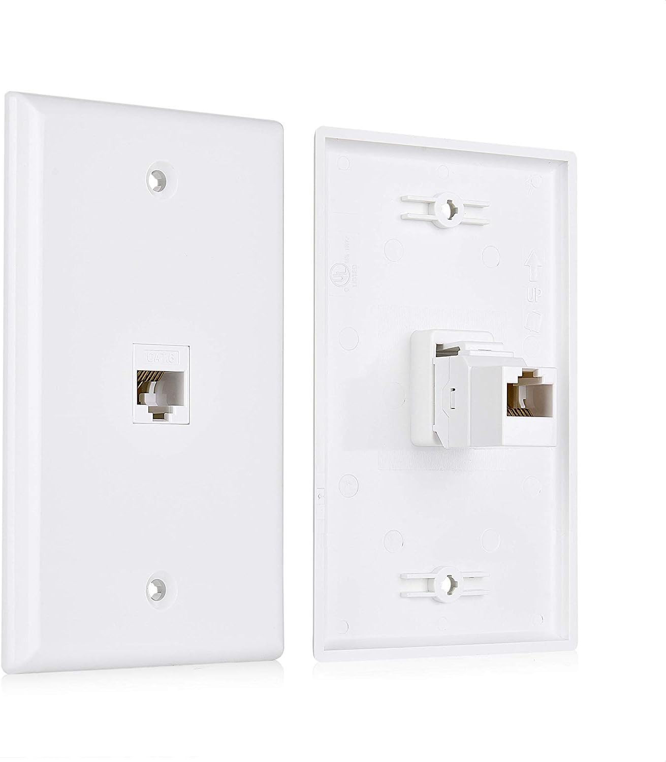 2-Pack 1-Port Ethernet Wall Plate Cat6 with White Keystone