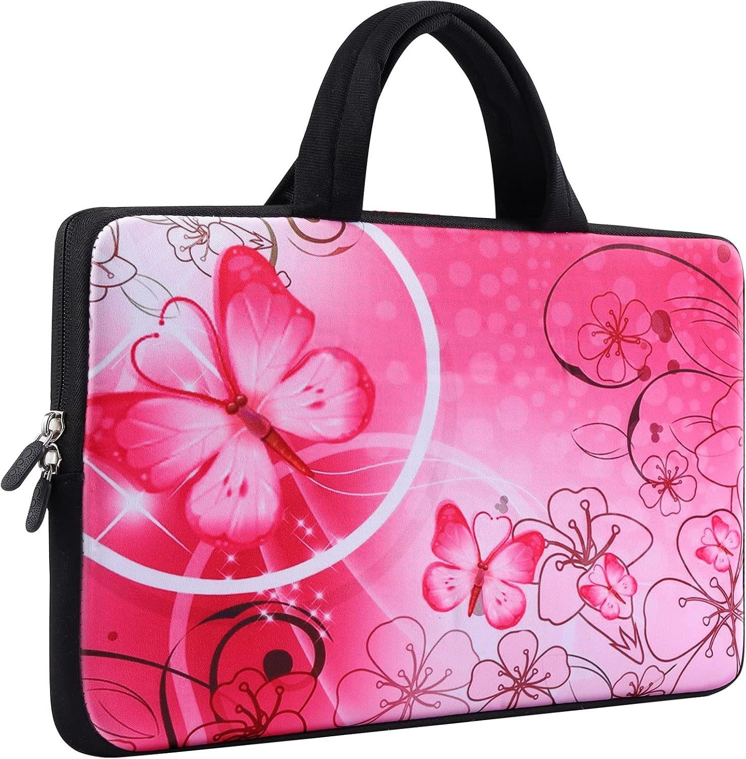 Pink Butterfly Neoprene Laptop Sleeve Bag for 14-15.6 inch Laptops - iColor Case