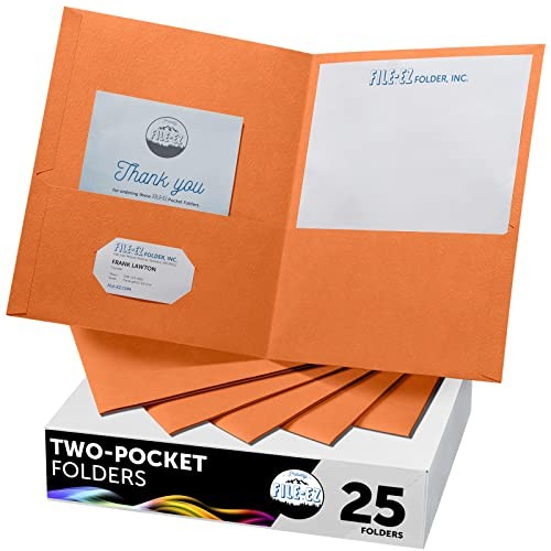  Two-Pocket Folders, 25-Pack, Textured Paper, Letter Size (EZ 25 Folders Orange