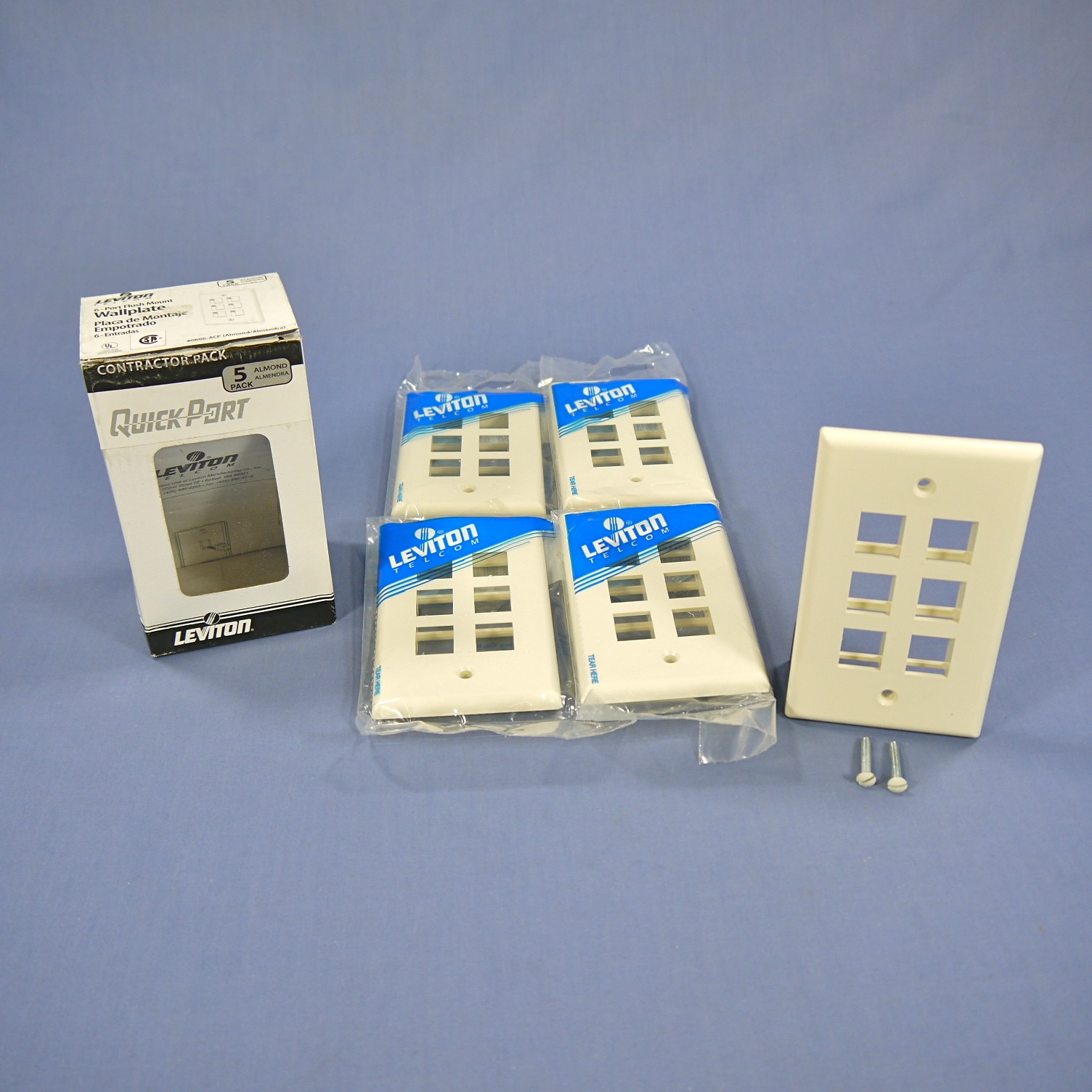 Leviton 41080-6AP Almond 1-Gang 6-Port Unbreakable Nylon Wallplate Cover 5pcs
