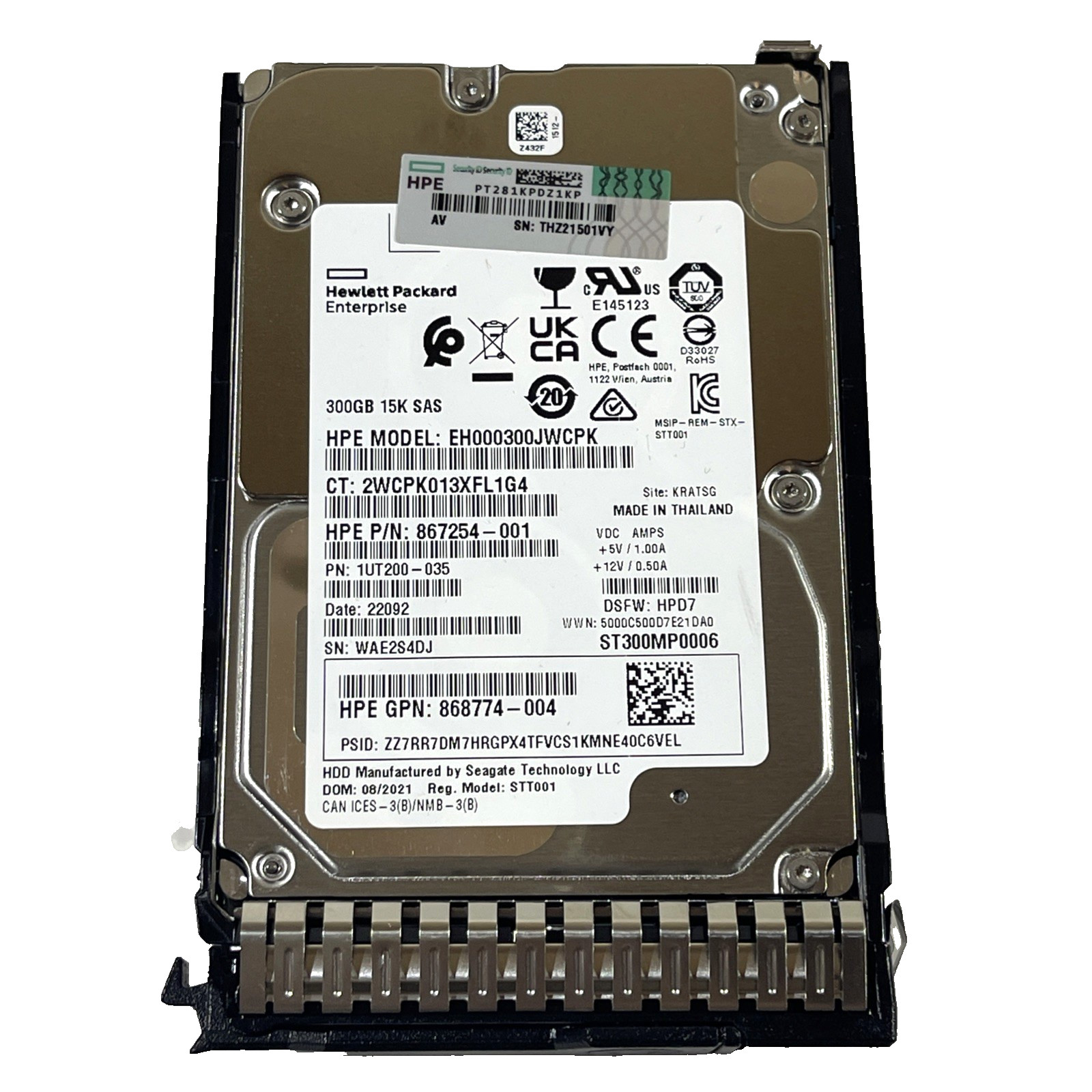 HP 300GB 2.5" 15K SAS ST300MP0006 867254-001 SERVER HARD DRIVE W/ CADDY