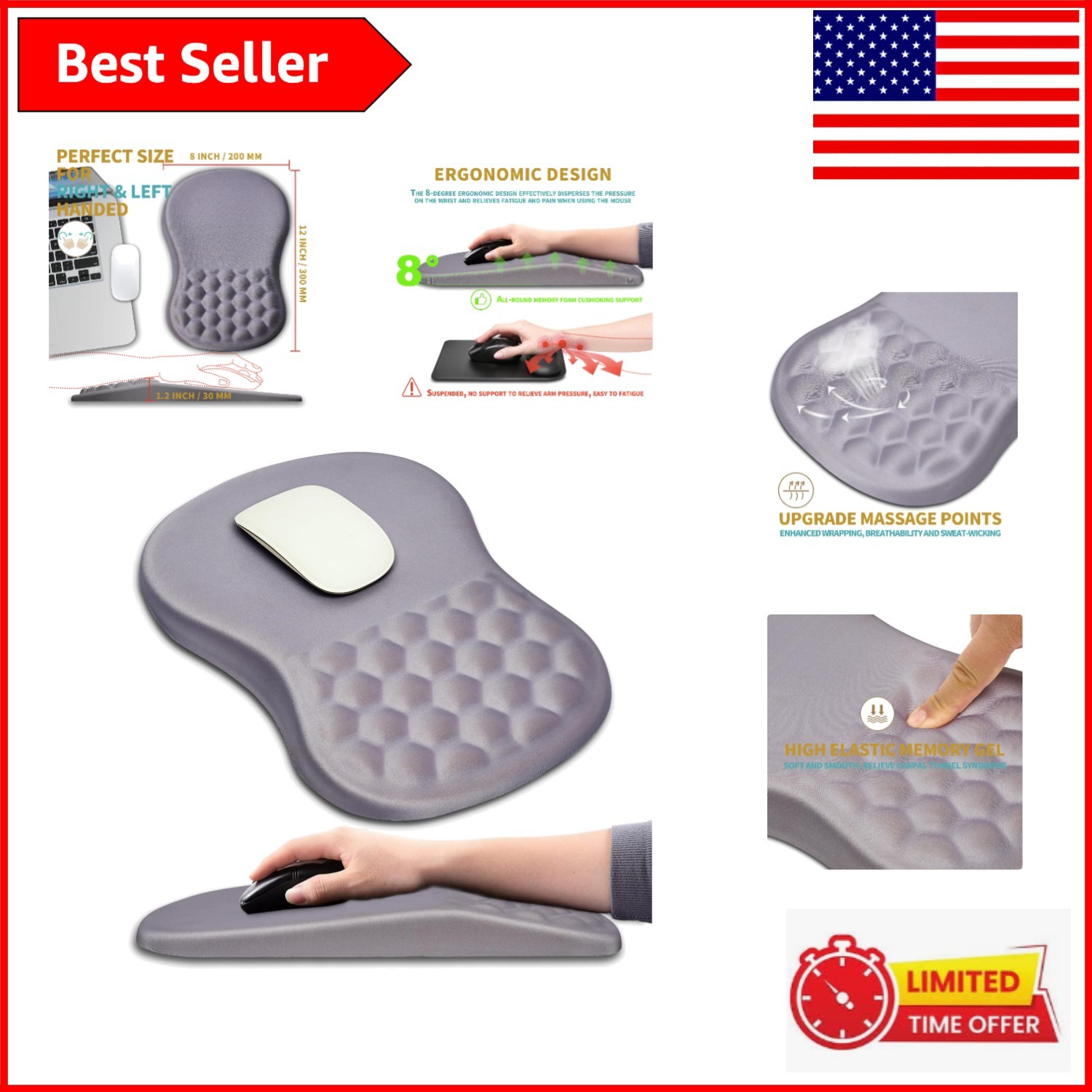 Stylish Ergonomic Wrist Support Mouse Pad with Memory Foam - Light Purple 12x8