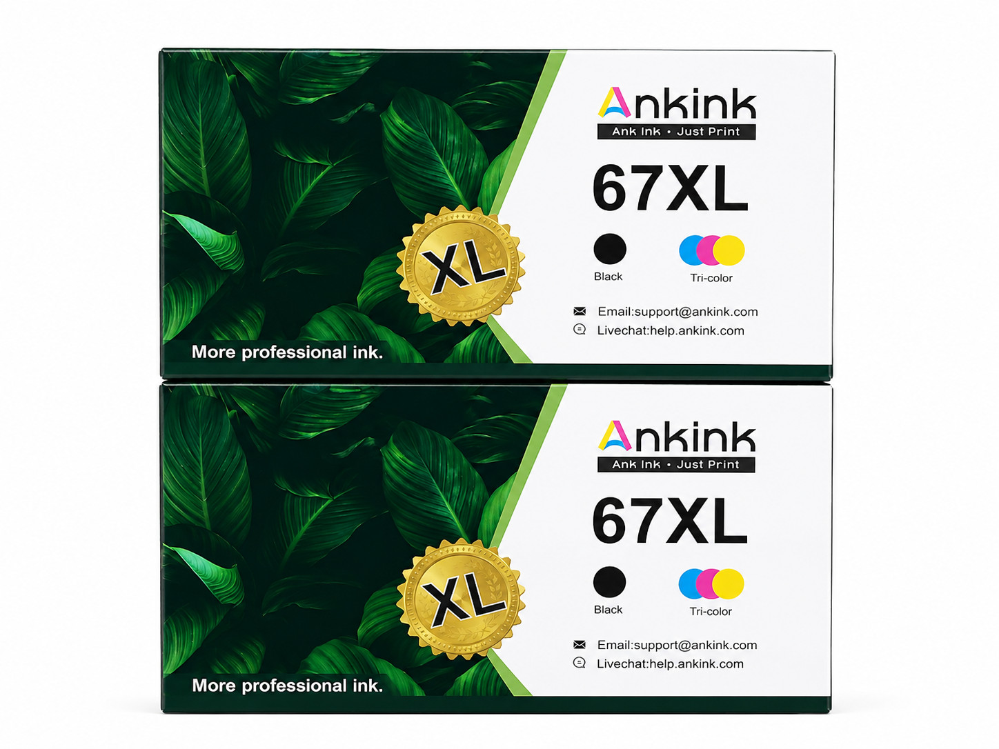 2 New Ankink 67XL Replacement Higher Yield Black Tri-Color Ink Cartridges