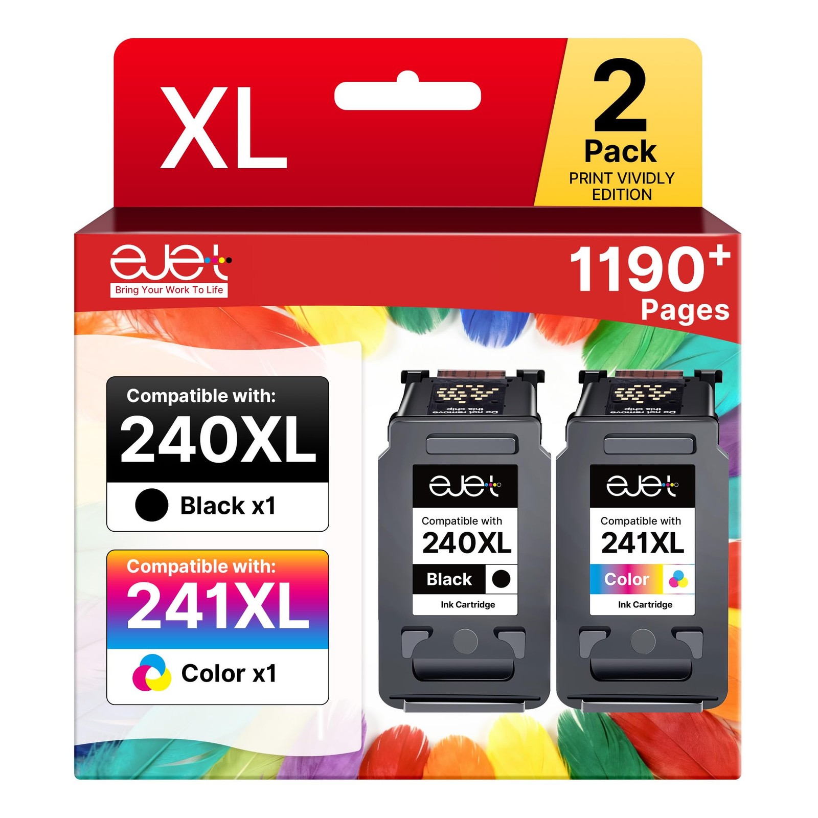 6.5 x 5.5 x 2 inches, 2 Pack 240XL 241XL Ink (Black, Tri-color)