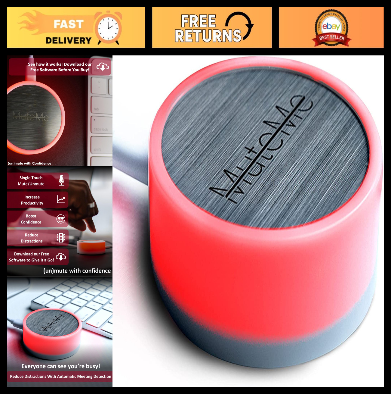 Illuminated Touch Mute Button for Zoom, Teams, Google Meet - Free Software Inclu