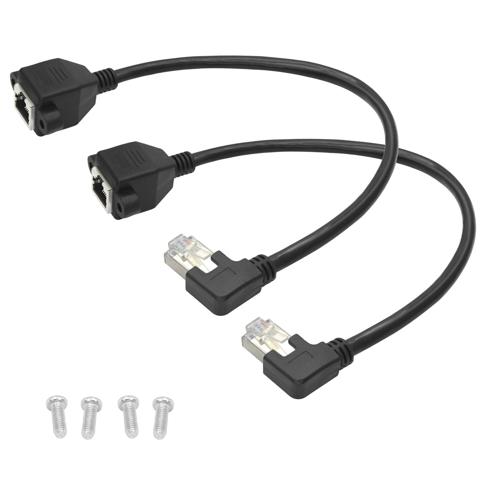 2-Pack 1FT Left Angle Cat6 Ethernet Extension Cable, 90 Degree RJ45 Male to F...