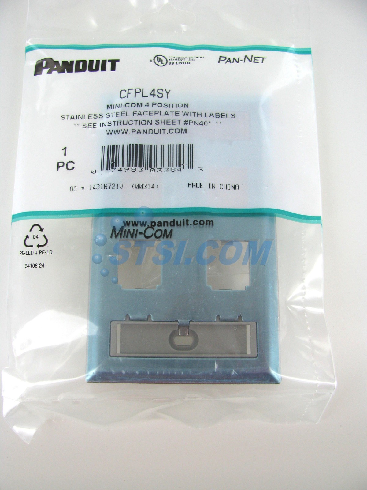 Panduit CFPL4SY 4-Port Mini-Com Faceplate, Labeled Series, Stainless Steel ~STSI