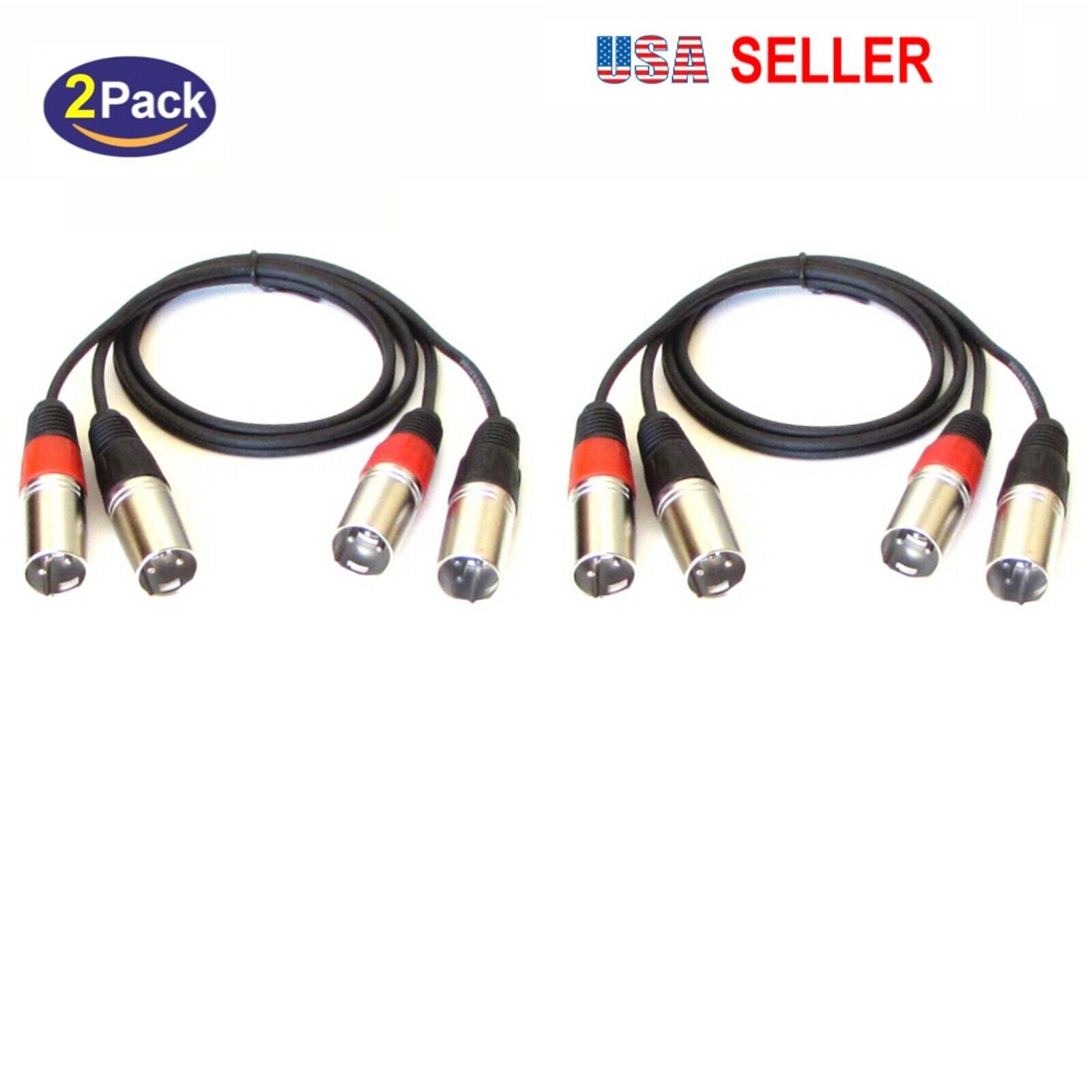 Dual XLR Male to Dual XLR Male, Heavy-duty Premium Audio Cable, 2-feet (2-pack)