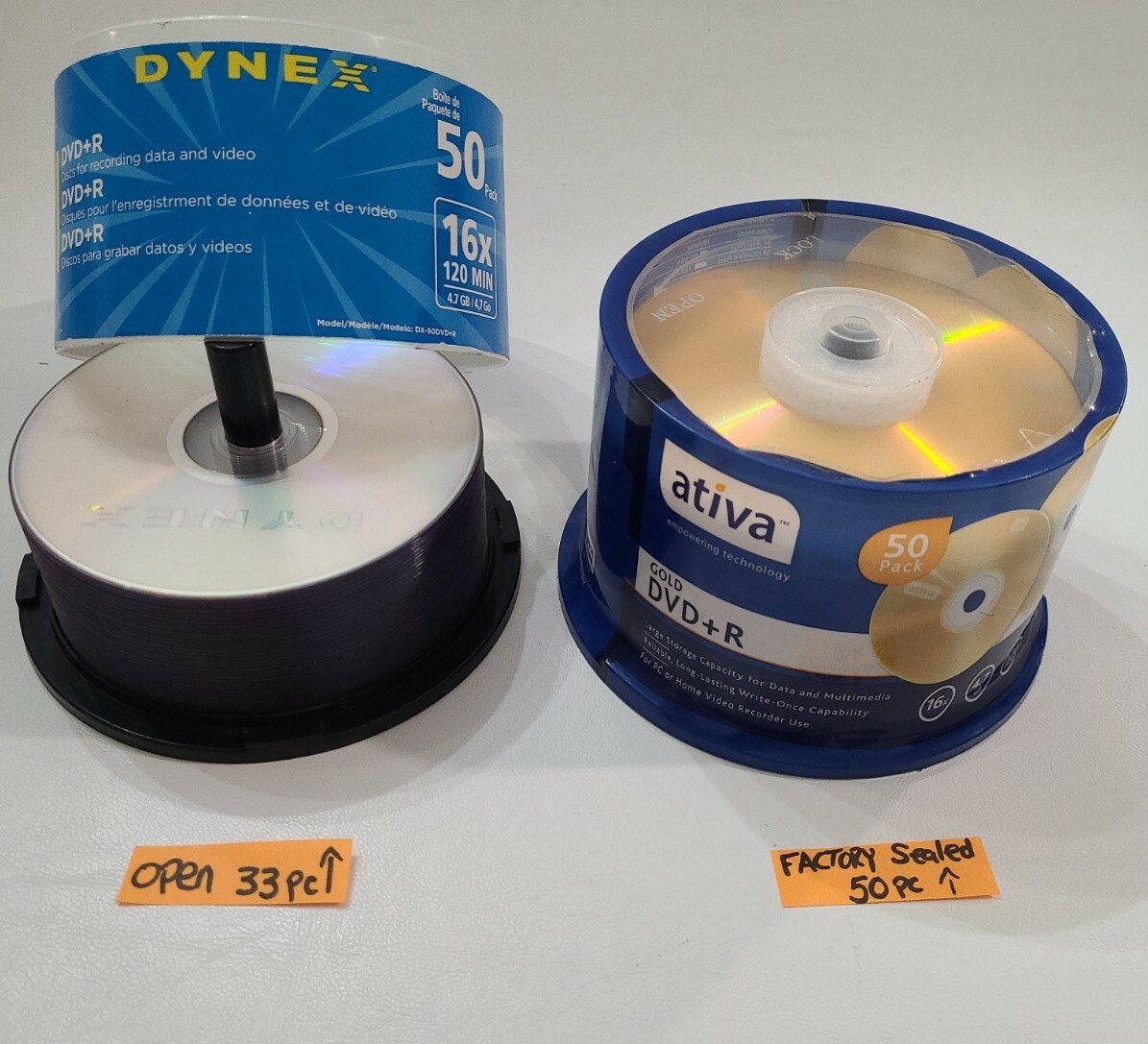 Dynex & Ativan DVD+R Disks 16x 120 Min 4.7 gb 33-Pack & 50 Pack Gold Dvd (83pc)