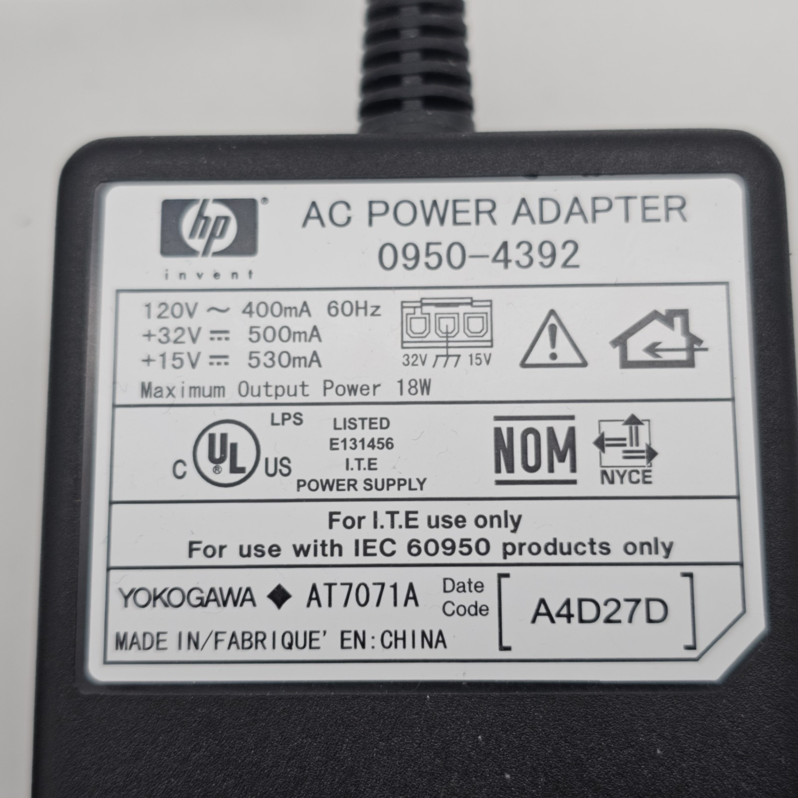 Genuine HP AC Power Adapter for Deskjet 3650 3700 Printers 0950-4392 32V 500mA