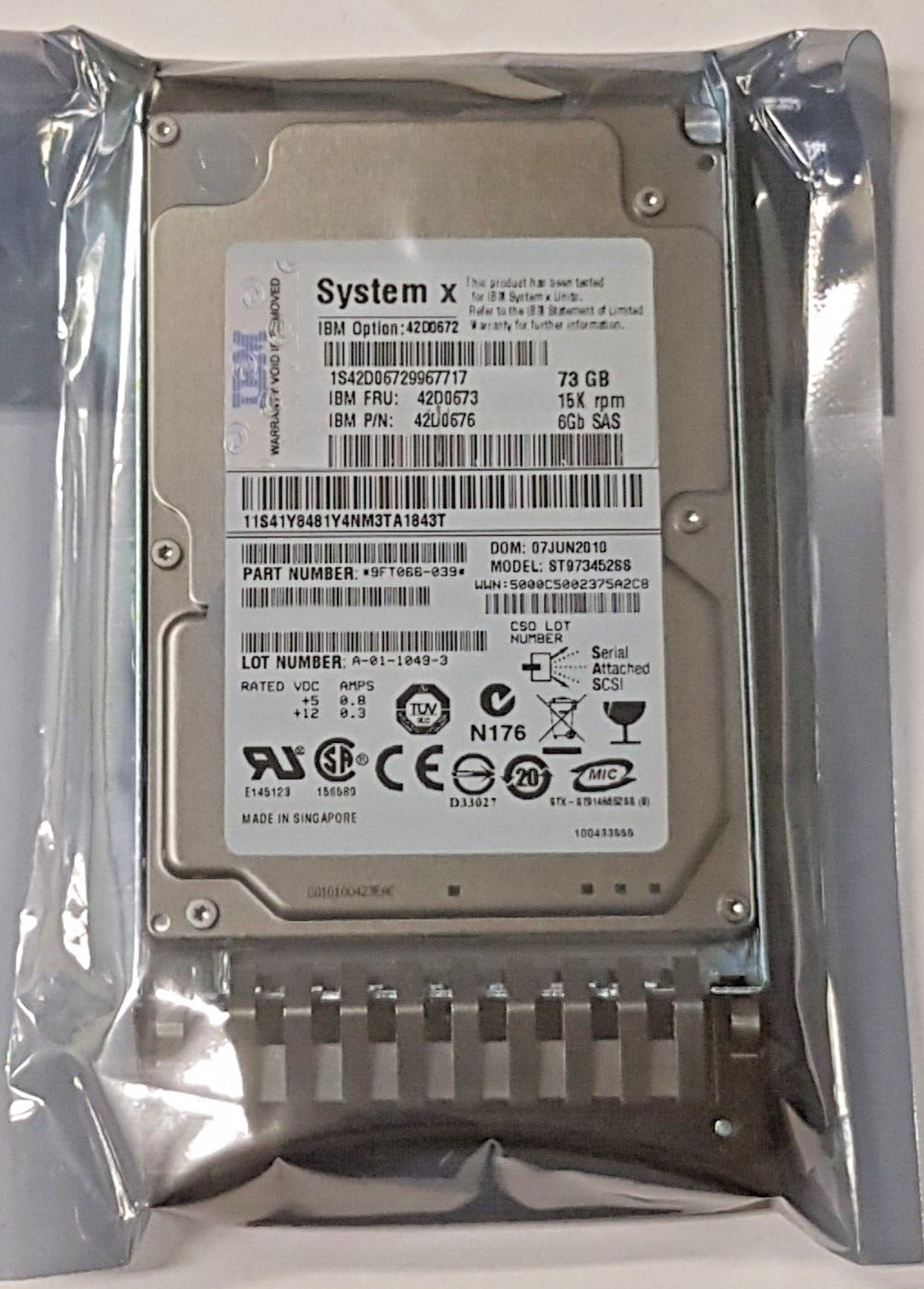 73GB SAS IBM System x 42D0672 ST973452SS 15K 16MB 2.5" Hard Drive New + caddy