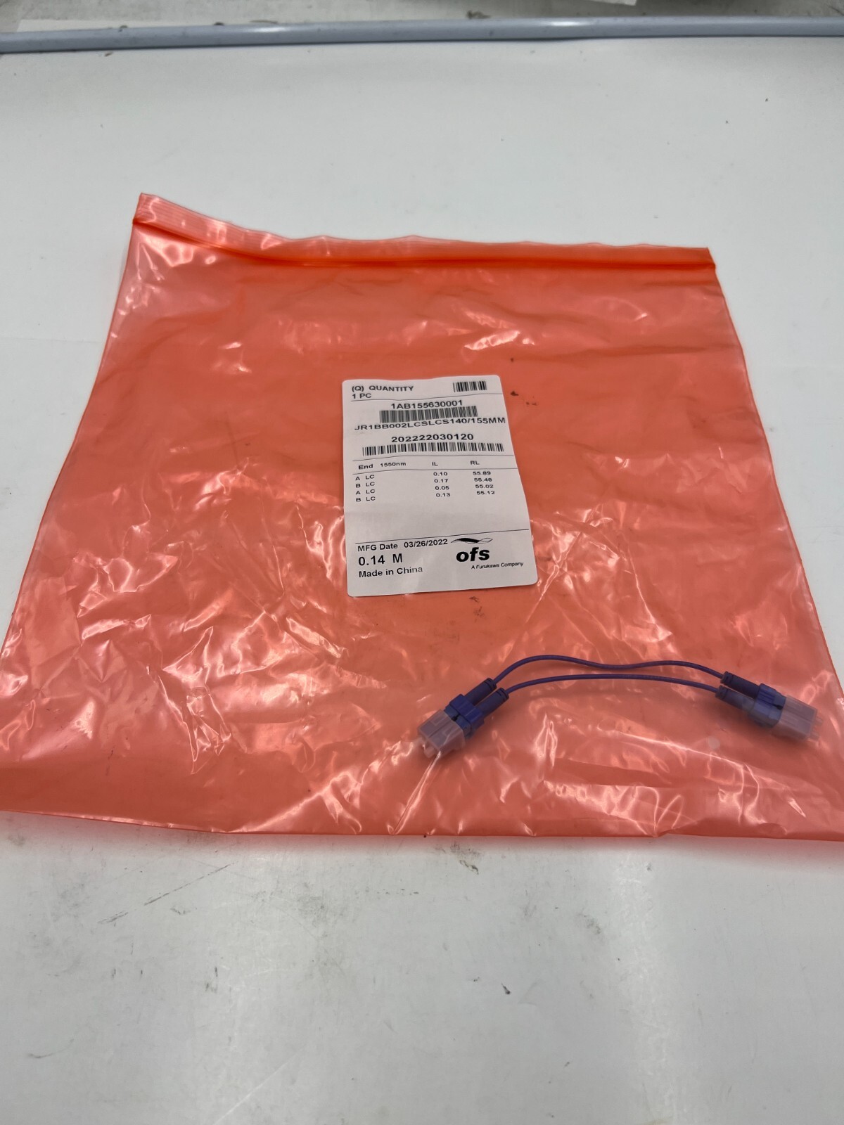 Qty 2 OFS Jumper LC Duplex 140mm Cable 1AB155630001 for External OSC (HH LD)