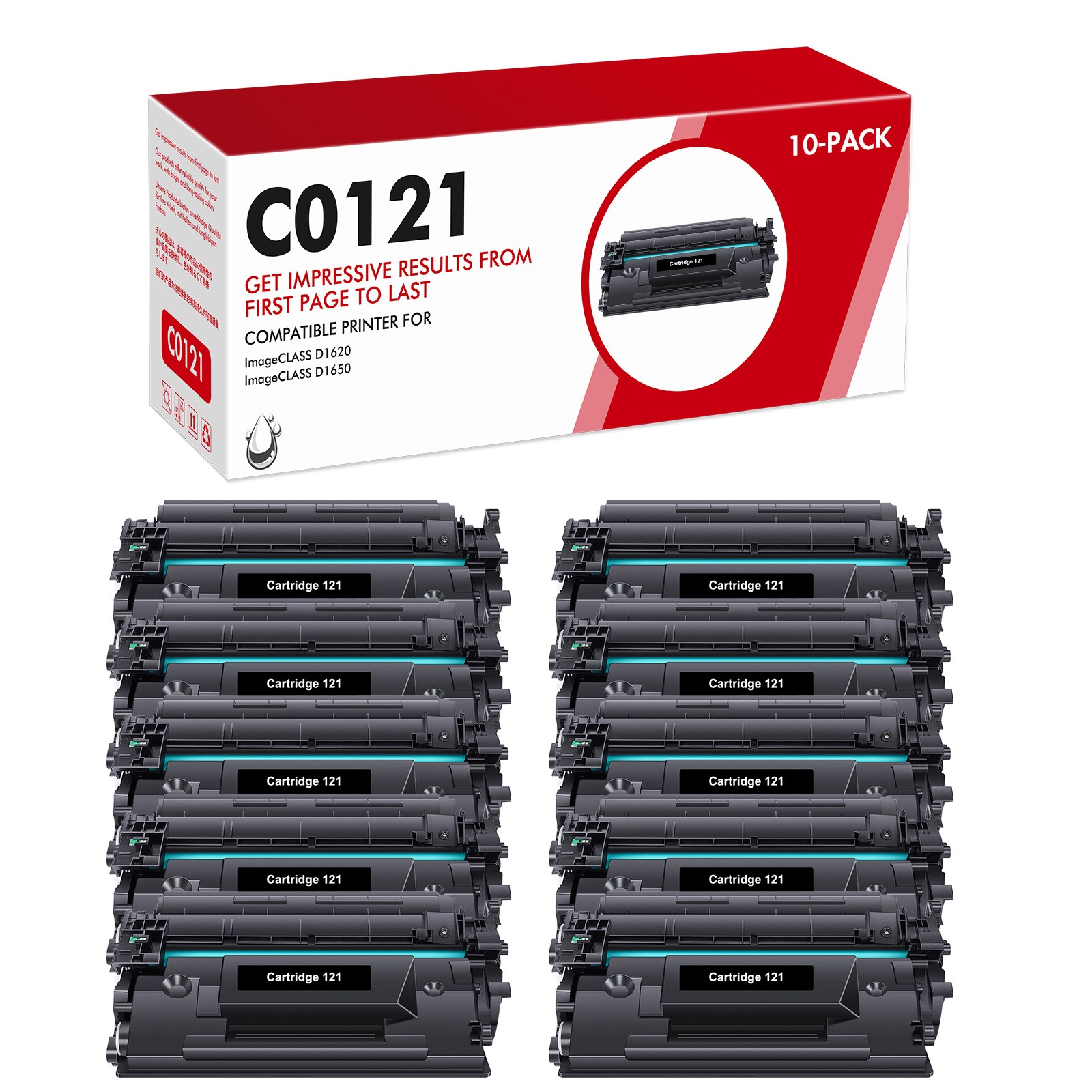 10 PK 3252C001 Black Toner Cartridge For Canon 121 Image Class D1650 D1620
